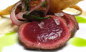 Brad Farmerie's Roasted Venison with Baba Ghanoush, Eggplant Relish & Quinoa Flatbread Recipe | D'Artagnan
