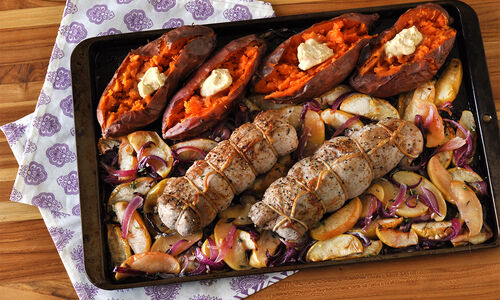 Sheet Pan Pork Tenderloin with Apples & Onions Recipe | D’Artagnan
