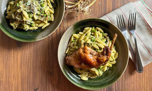 Braised Rabbit and Ramp Pesto Cavatelli Recipe | D’Artagnan